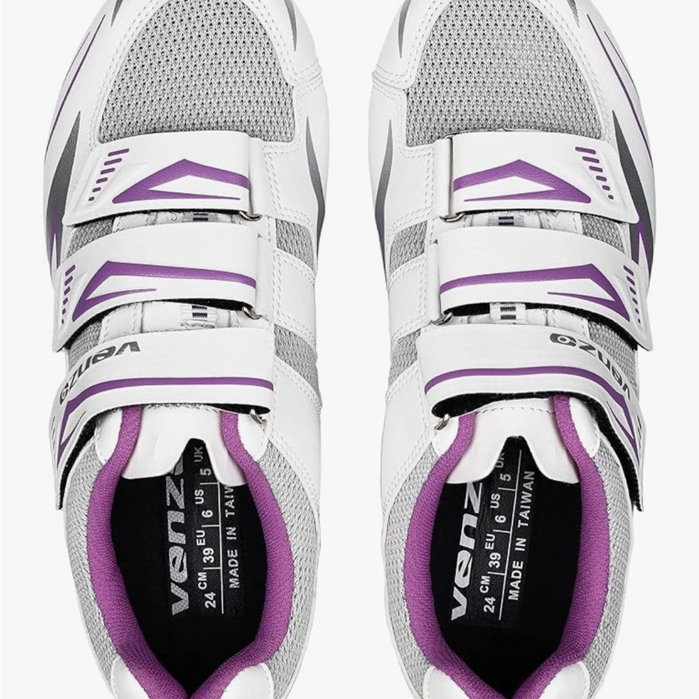 Venzo Women's White and Purple Indoor Cycling Shoes